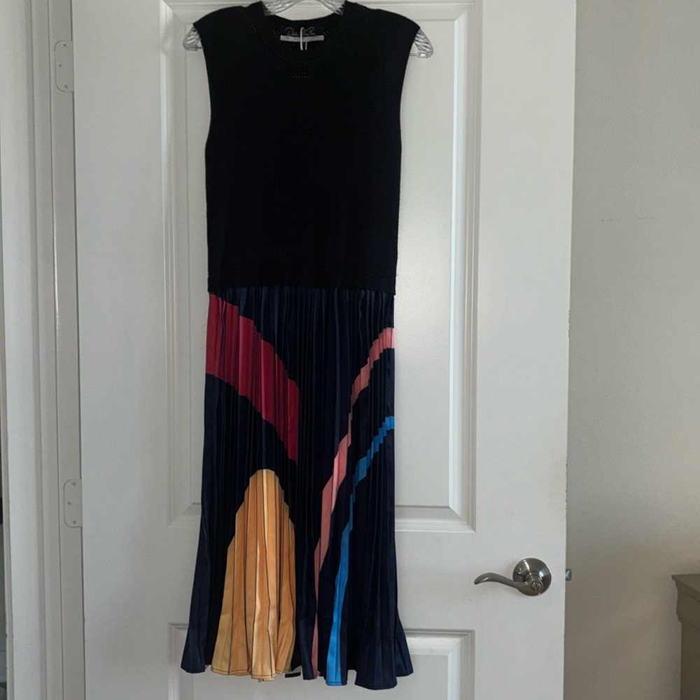 Dalia MacPhee Sleeveless Sweater Midi Dress with Colorful Pleated Skirt - Size M